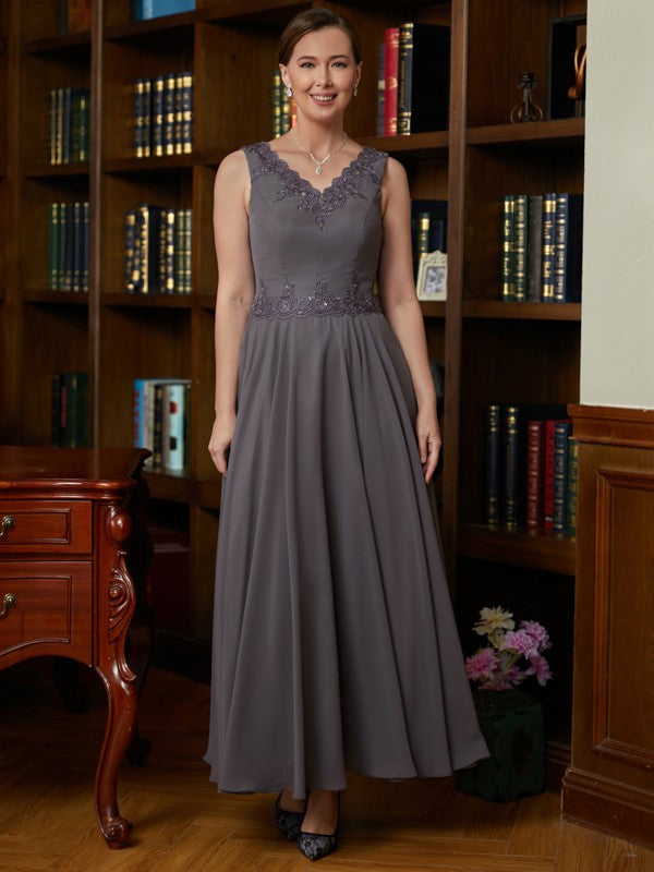 Alejandra A-Line/Princess Chiffon Applique V-neck Sleeveless Ankle-Length Mother of the Bride Dresses PP6P0020365