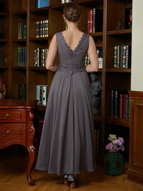 Alejandra A-Line/Princess Chiffon Applique V-neck Sleeveless Ankle-Length Mother of the Bride Dresses PP6P0020365