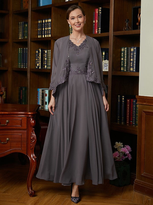 Alejandra A-Line/Princess Chiffon Applique V-neck Sleeveless Ankle-Length Mother of the Bride Dresses PP6P0020365