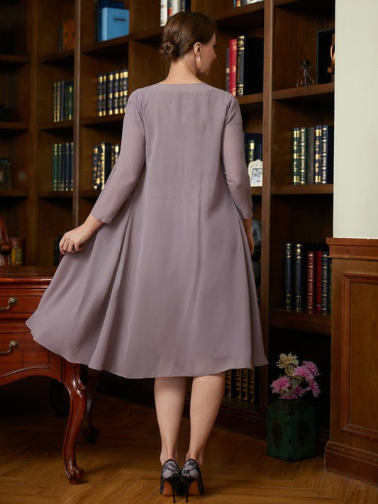 Summer Sheath/Column Chiffon Lace Scoop Short Sleeves Knee-Length Mother of the Bride Dresses PP6P0020316