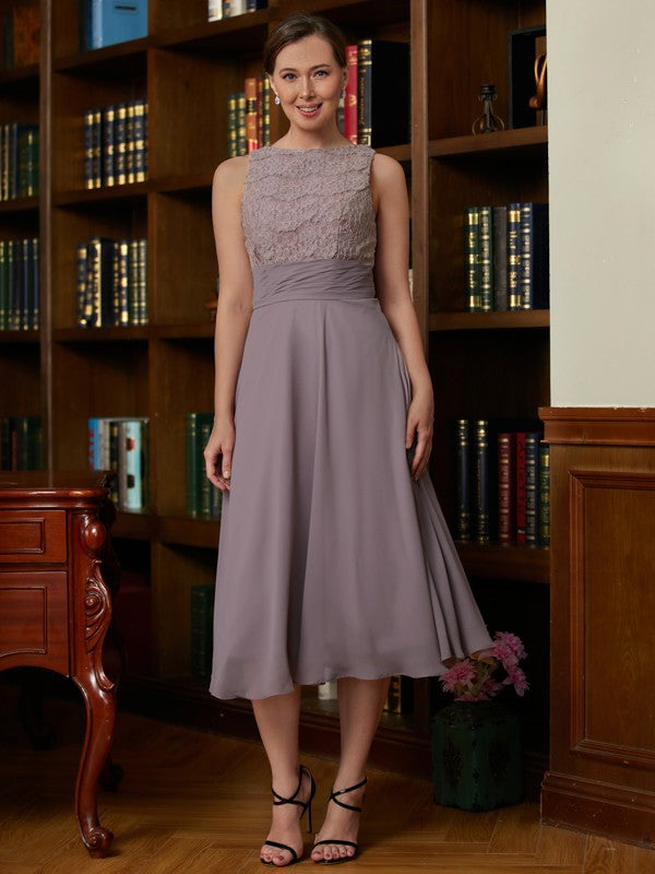 Olive A-Line/Princess Chiffon Lace Scoop Sleeveless Tea-Length Mother of the Bride Dresses PP6P0020366