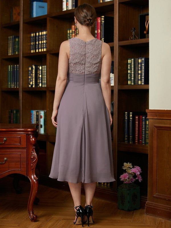 Olive A-Line/Princess Chiffon Lace Scoop Sleeveless Tea-Length Mother of the Bride Dresses PP6P0020366