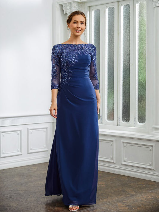 Juliette Sheath/Column Chiffon Applique Bateau 3/4 Sleeves Floor-Length Mother of the Bride Dresses PP6P0020280