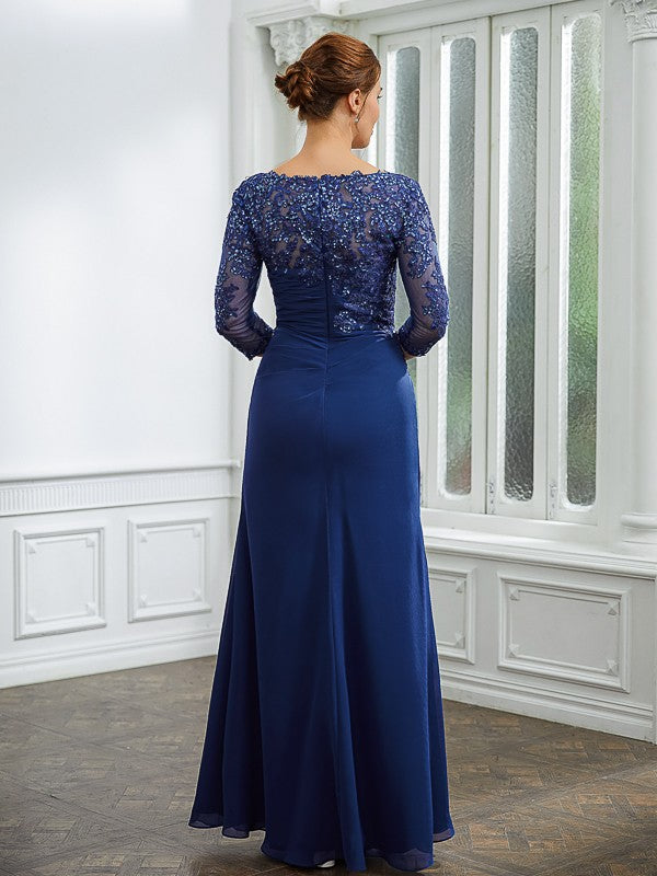 Juliette Sheath/Column Chiffon Applique Bateau 3/4 Sleeves Floor-Length Mother of the Bride Dresses PP6P0020280