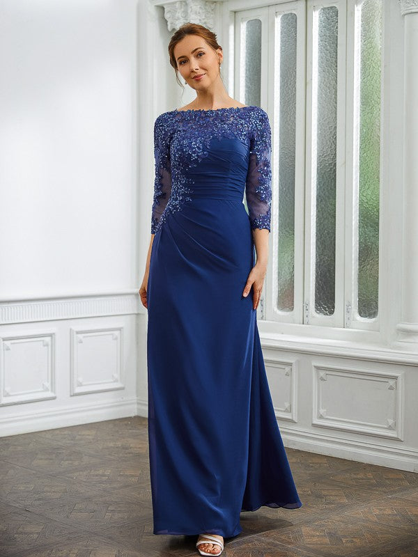 Juliette Sheath/Column Chiffon Applique Bateau 3/4 Sleeves Floor-Length Mother of the Bride Dresses PP6P0020280