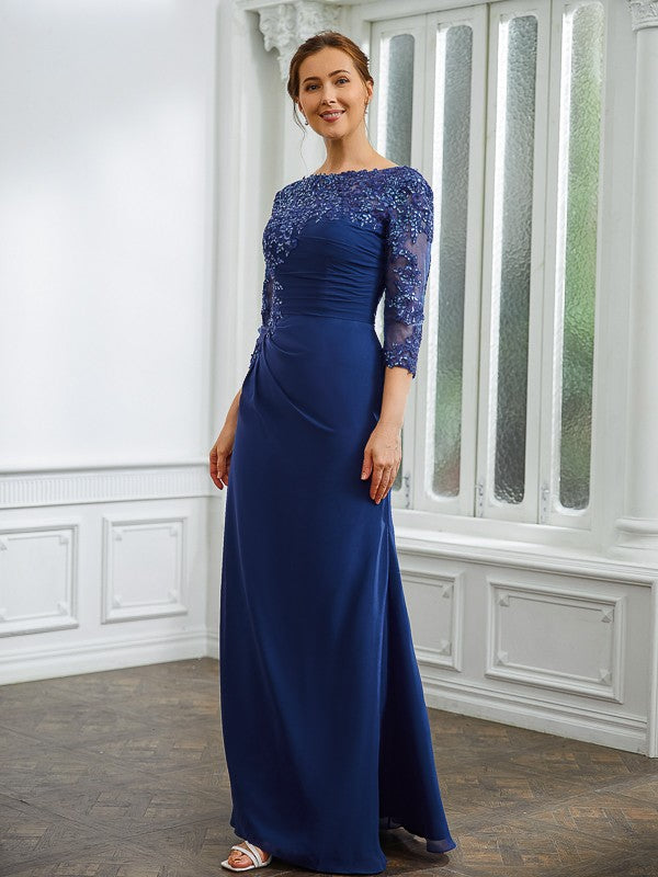 Juliette Sheath/Column Chiffon Applique Bateau 3/4 Sleeves Floor-Length Mother of the Bride Dresses PP6P0020280