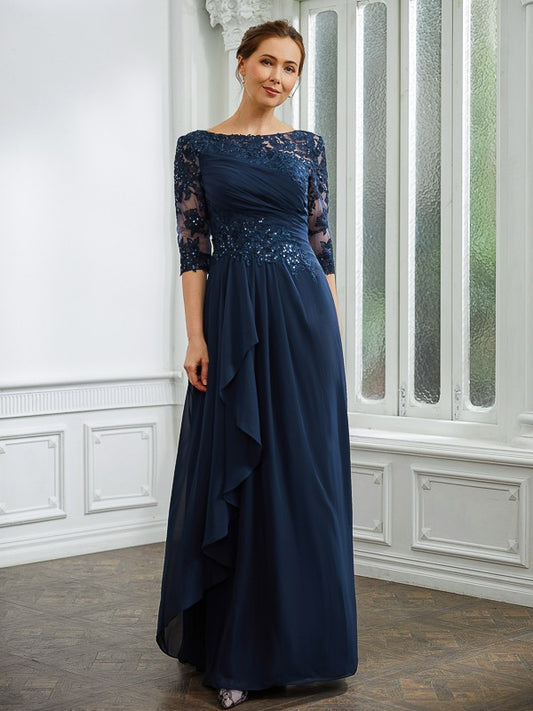 Esperanza A-Line/Princess Chiffon Applique Bateau 3/4 Sleeves Floor-Length Mother of the Bride Dresses PP6P0020276