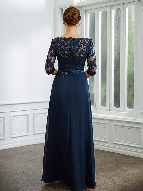 Esperanza A-Line/Princess Chiffon Applique Bateau 3/4 Sleeves Floor-Length Mother of the Bride Dresses PP6P0020276