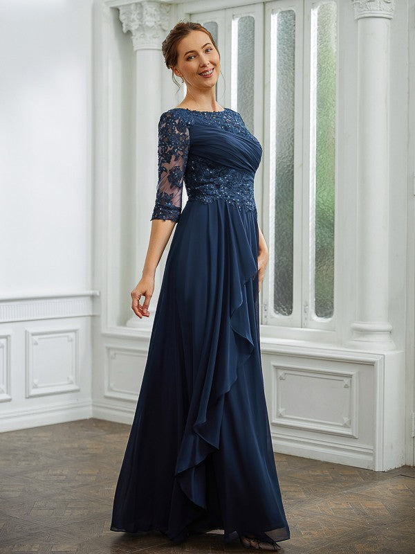 Esperanza A-Line/Princess Chiffon Applique Bateau 3/4 Sleeves Floor-Length Mother of the Bride Dresses PP6P0020276