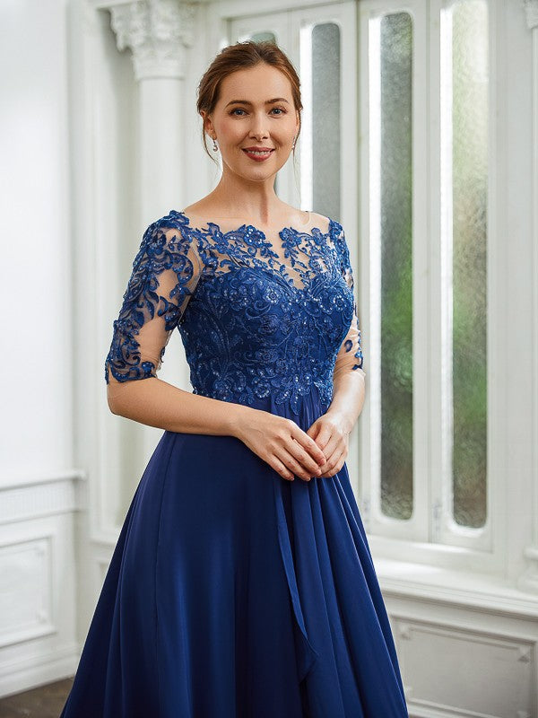 Katherine A-Line/Princess Chiffon Applique Bateau 1/2 Sleeves Tea-Length Mother of the Bride Dresses PP6P0020279