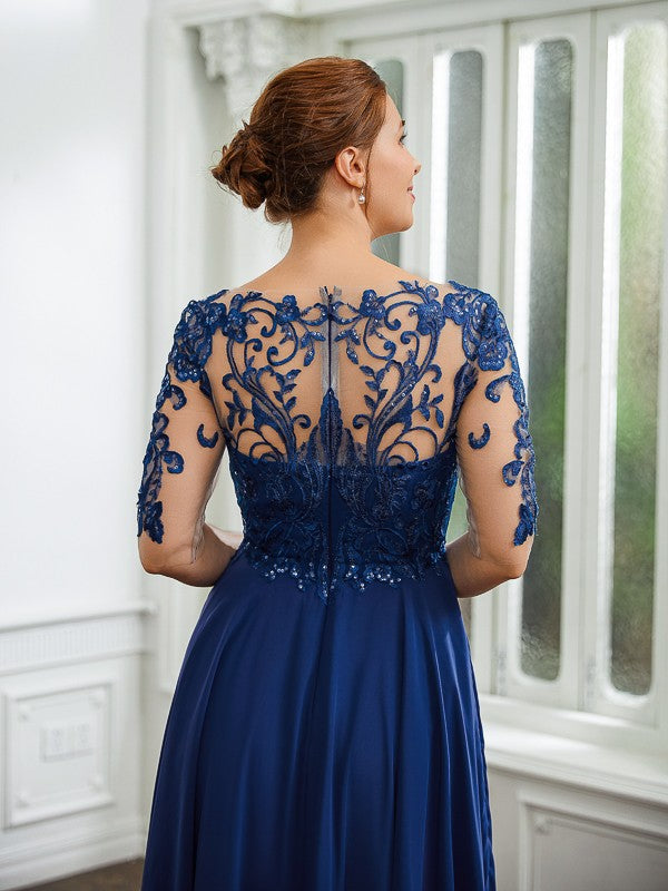 Katherine A-Line/Princess Chiffon Applique Bateau 1/2 Sleeves Tea-Length Mother of the Bride Dresses PP6P0020279