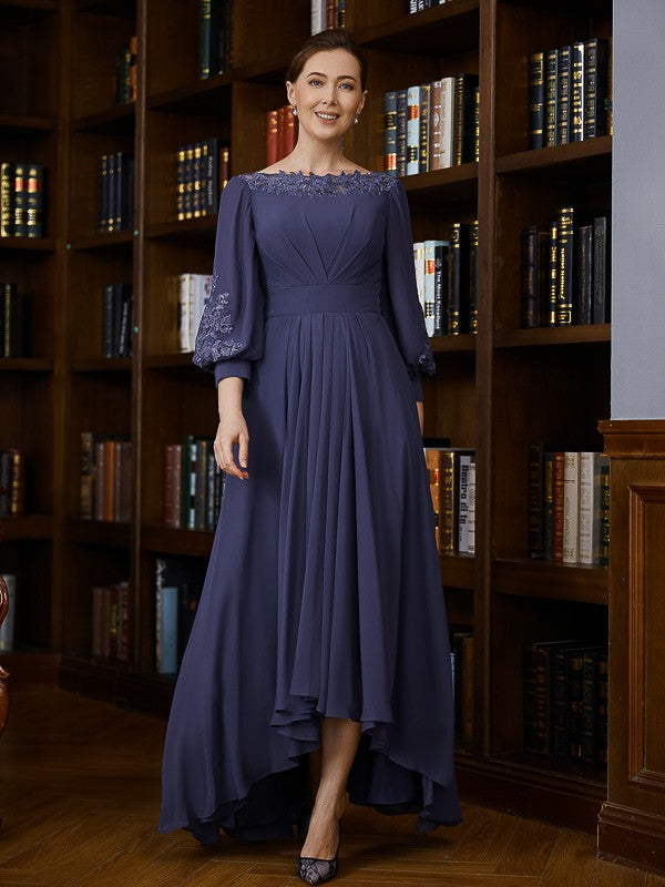 Piper A-Line/Princess Chiffon Ruched Bateau 3/4 Sleeves Asymmetrical Mother of the Bride Dresses PP6P0020265