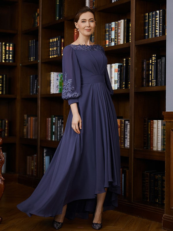 Piper A-Line/Princess Chiffon Ruched Bateau 3/4 Sleeves Asymmetrical Mother of the Bride Dresses PP6P0020265