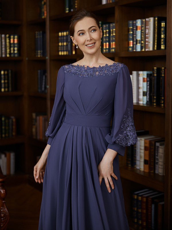 Piper A-Line/Princess Chiffon Ruched Bateau 3/4 Sleeves Asymmetrical Mother of the Bride Dresses PP6P0020265