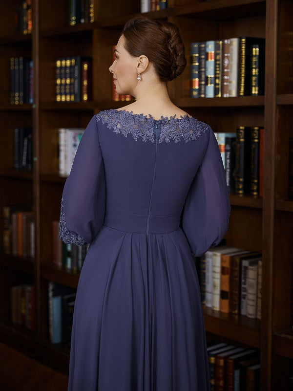 Piper A-Line/Princess Chiffon Ruched Bateau 3/4 Sleeves Asymmetrical Mother of the Bride Dresses PP6P0020265