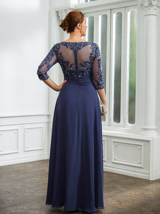 Evangeline A-Line/Princess Chiffon Applique Bateau 3/4 Sleeves Floor-Length Mother of the Bride Dresses PP6P0020266