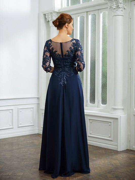 Penelope A-Line/Princess Chiffon Applique V-neck 3/4 Sleeves Floor-Length Mother of the Bride Dresses PP6P0020267