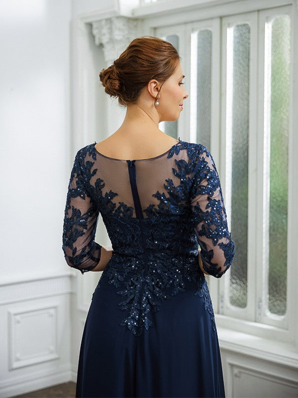 Penelope A-Line/Princess Chiffon Applique V-neck 3/4 Sleeves Floor-Length Mother of the Bride Dresses PP6P0020267