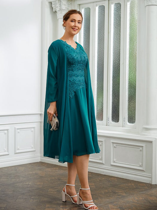 Allison A-Line/Princess Chiffon Ruched V-neck Short Sleeves Knee-Length Mother of the Bride Dresses PP6P0020268