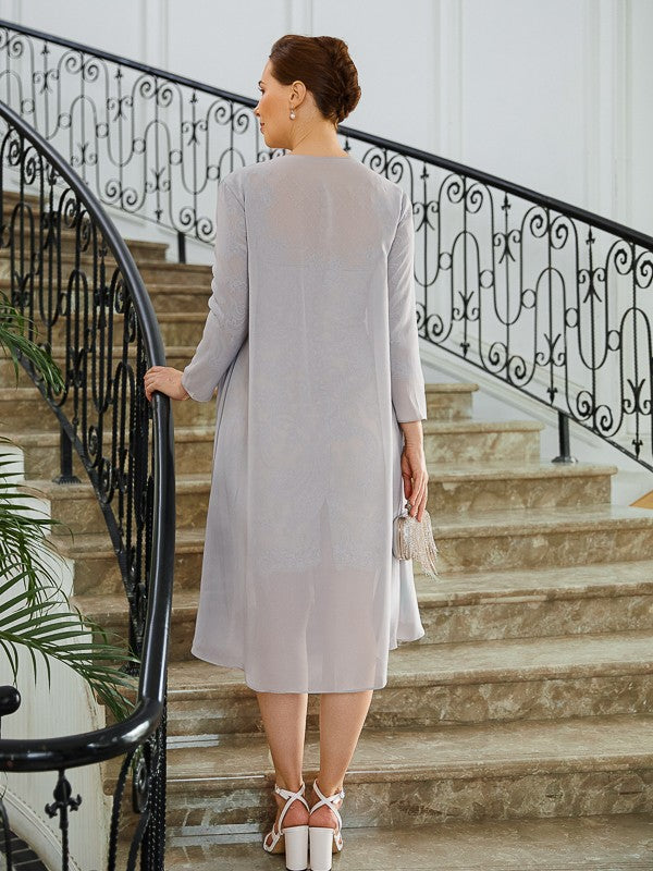 Zariah Sheath/Column Chiffon Applique Bateau 3/4 Sleeves Short/Mini Mother of the Bride Dresses PP6P0020270