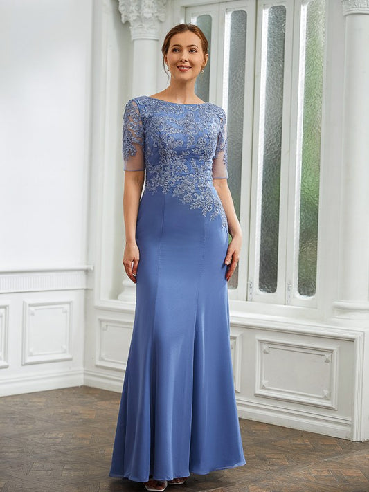 Rita Sheath/Column Chiffon Applique Bateau Short Sleeves Floor-Length Mother of the Bride Dresses PP6P0020272