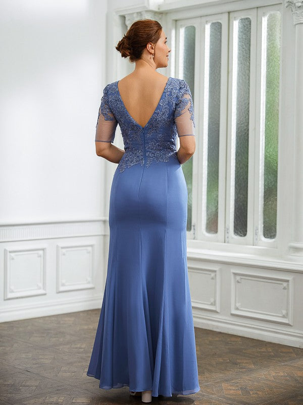 Rita Sheath/Column Chiffon Applique Bateau Short Sleeves Floor-Length Mother of the Bride Dresses PP6P0020272