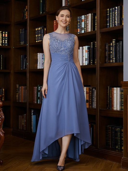 Everly A-Line/Princess Chiffon Applique Scoop Sleeveless Asymmetrical Mother of the Bride Dresses PP6P0020257