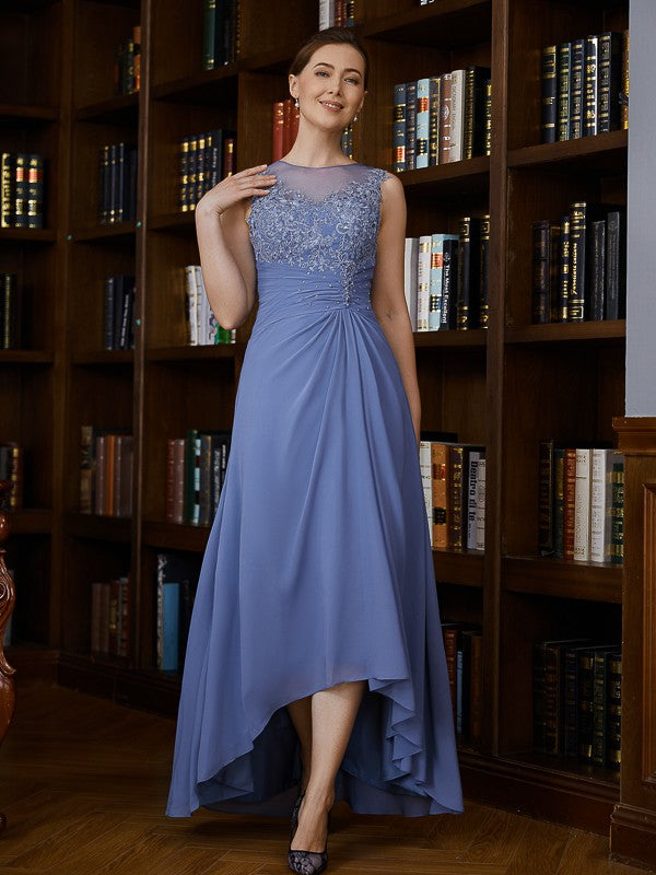 Everly A-Line/Princess Chiffon Applique Scoop Sleeveless Asymmetrical Mother of the Bride Dresses PP6P0020257