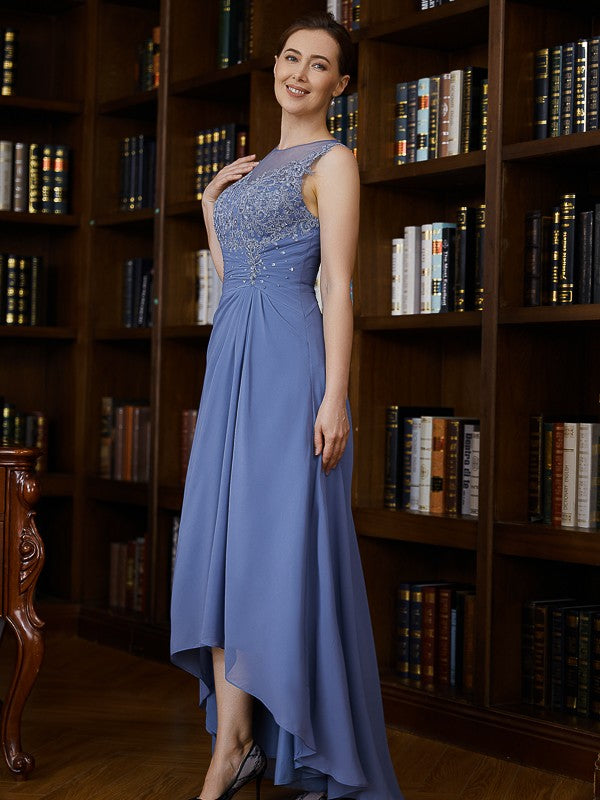 Everly A-Line/Princess Chiffon Applique Scoop Sleeveless Asymmetrical Mother of the Bride Dresses PP6P0020257