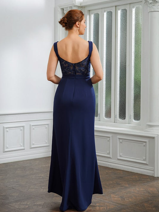 Veronica Sheath/Column Stretch Crepe Ruched V-neck Sleeveless Floor-Length Mother of the Bride Dresses PP6P0020258