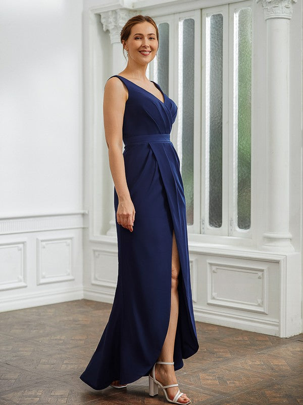 Veronica Sheath/Column Stretch Crepe Ruched V-neck Sleeveless Floor-Length Mother of the Bride Dresses PP6P0020258