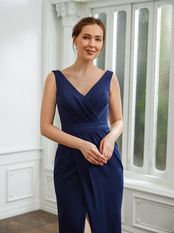 Veronica Sheath/Column Stretch Crepe Ruched V-neck Sleeveless Floor-Length Mother of the Bride Dresses PP6P0020258