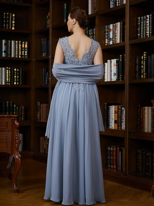 Raven A-Line/Princess Chiffon Applique V-neck Sleeveless Floor-Length Mother of the Bride Dresses PP6P0020259