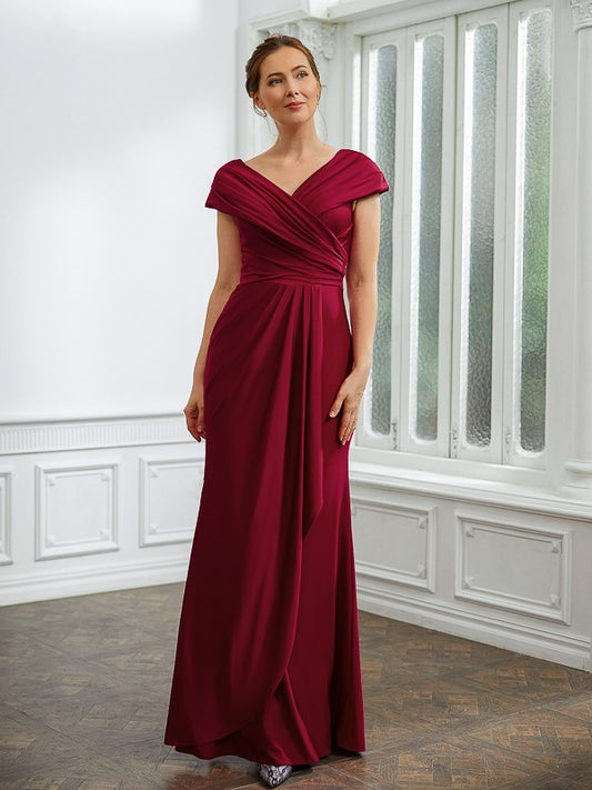 Shyanne Sheath/Column Jersey Ruched V-neck Short Sleeves Floor-Length Mother of the Bride Dresses PP6P0020252