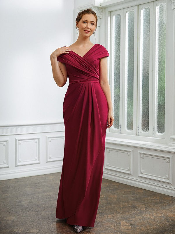 Shyanne Sheath/Column Jersey Ruched V-neck Short Sleeves Floor-Length Mother of the Bride Dresses PP6P0020252