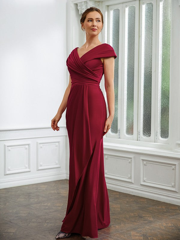 Shyanne Sheath/Column Jersey Ruched V-neck Short Sleeves Floor-Length Mother of the Bride Dresses PP6P0020252