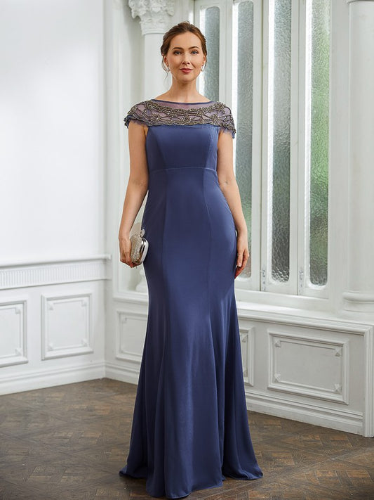 Luna Sheath/Column Chiffon Beading Bateau Short Sleeves Floor-Length Mother of the Bride Dresses PP6P0020253