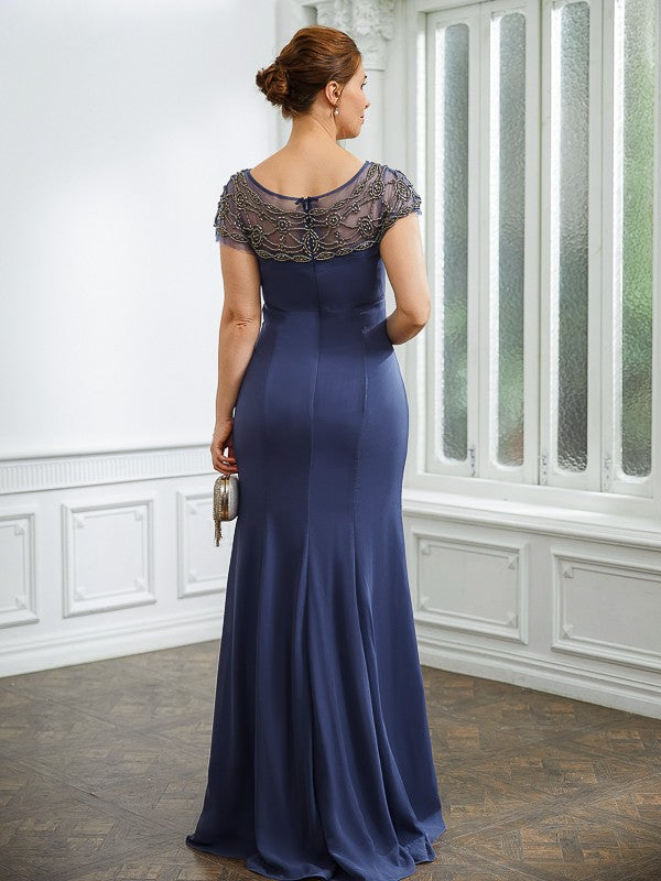 Luna Sheath/Column Chiffon Beading Bateau Short Sleeves Floor-Length Mother of the Bride Dresses PP6P0020253