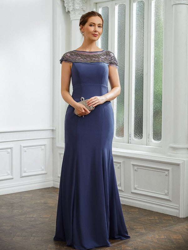 Luna Sheath/Column Chiffon Beading Bateau Short Sleeves Floor-Length Mother of the Bride Dresses PP6P0020253