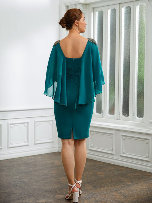 Kaya Sheath/Column Chiffon Ruched Bateau 3/4 Sleeves Knee-Length Mother of the Bride Dresses PP6P0020247