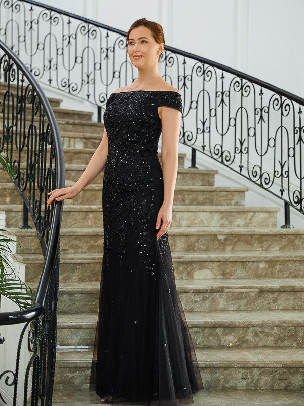 Quinn Sheath/Column Tulle Beading Off-the-Shoulder Sleeveless Floor-Length Mother of the Bride Dresses PP6P0020249