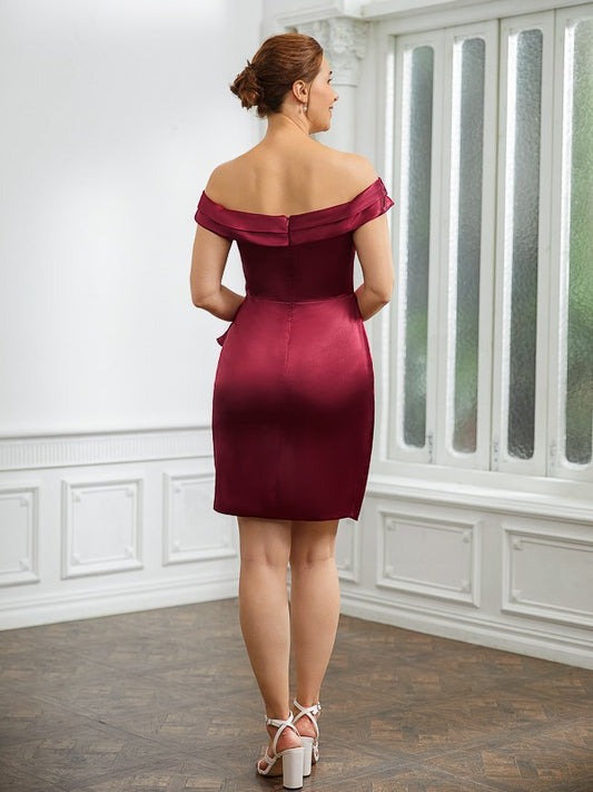 Amelia Sheath/Column Elastic Woven Satin Ruched Off-the-Shoulder Sleeveless Short/Mini Mother of the Bride Dresses PP6P0020250