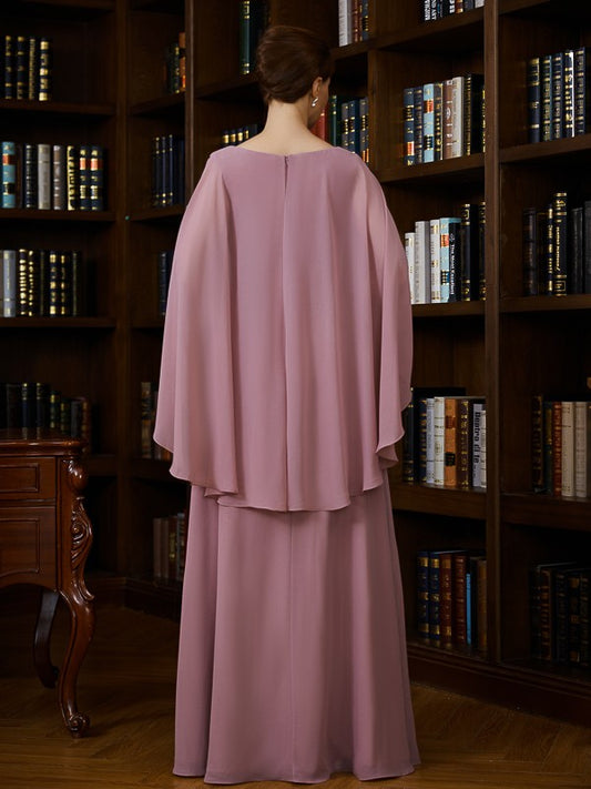 Willow A-Line/Princess Chiffon Ruched V-neck 3/4 Sleeves Floor-Length Mother of the Bride Dresses PP6P0020251