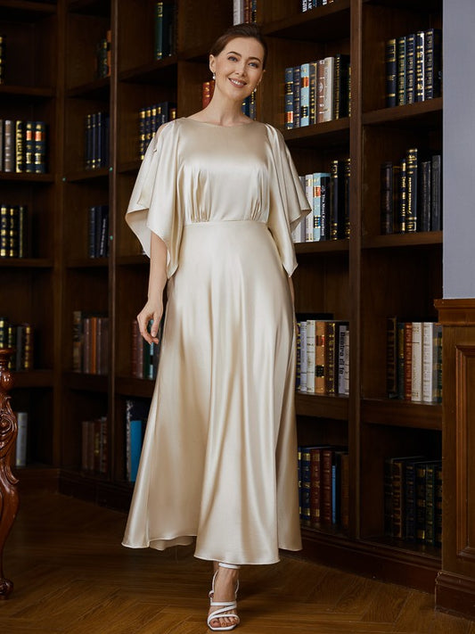 Florence A-Line/Princess Silk like Satin Ruched Scoop 1/2 Sleeves Ankle-Length Mother of the Bride Dresses PP6P0020243