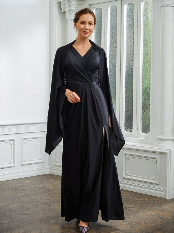 Samantha Sheath/Column Jersey Ruched V-neck Sleeveless Floor-Length Mother of the Bride Dresses PP6P0020246