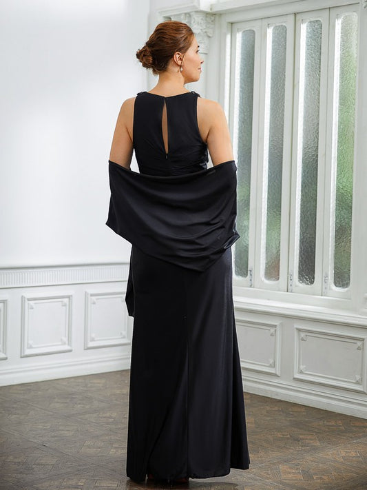 Samantha Sheath/Column Jersey Ruched V-neck Sleeveless Floor-Length Mother of the Bride Dresses PP6P0020246