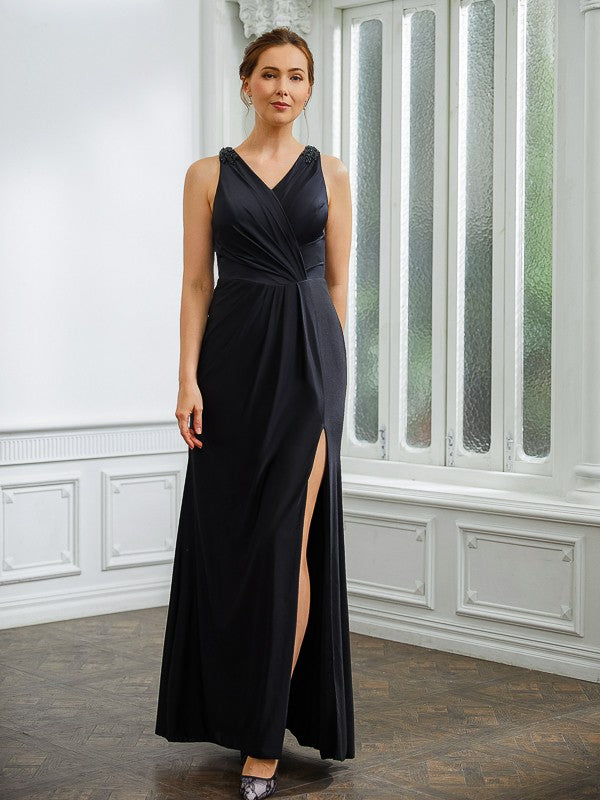 Samantha Sheath/Column Jersey Ruched V-neck Sleeveless Floor-Length Mother of the Bride Dresses PP6P0020246