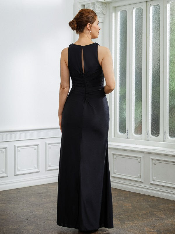 Samantha Sheath/Column Jersey Ruched V-neck Sleeveless Floor-Length Mother of the Bride Dresses PP6P0020246