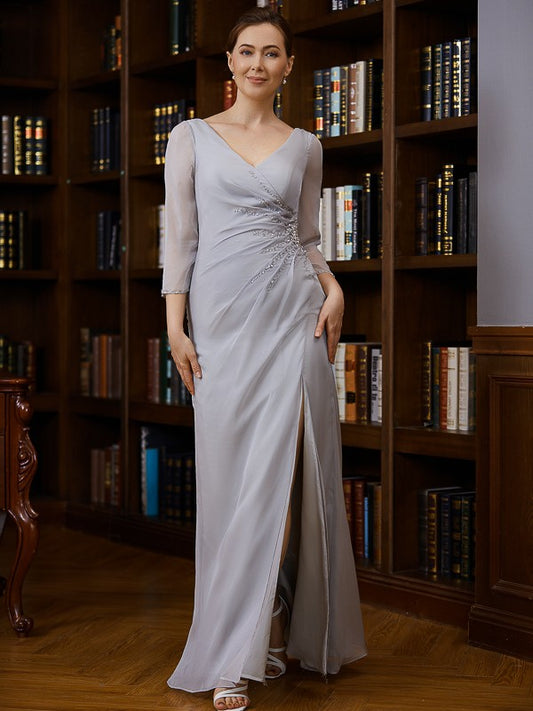 Brisa Sheath/Column 30D Chiffon Beading V-neck 3/4 Sleeves Floor-Length Mother of the Bride Dresses PP6P0020247