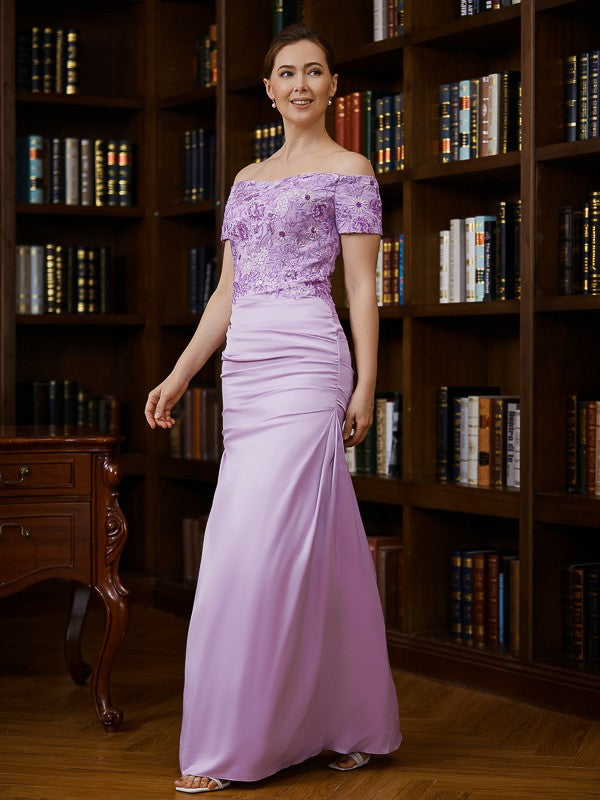 Abbigail Sheath/Column Charmeuse Ruched Off-the-Shoulder Short Sleeves Floor-Length Mother of the Bride Dresses PP6P0020249